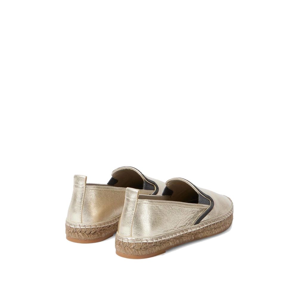 Brunello Cucinelli Gold Leather Espadrilles
