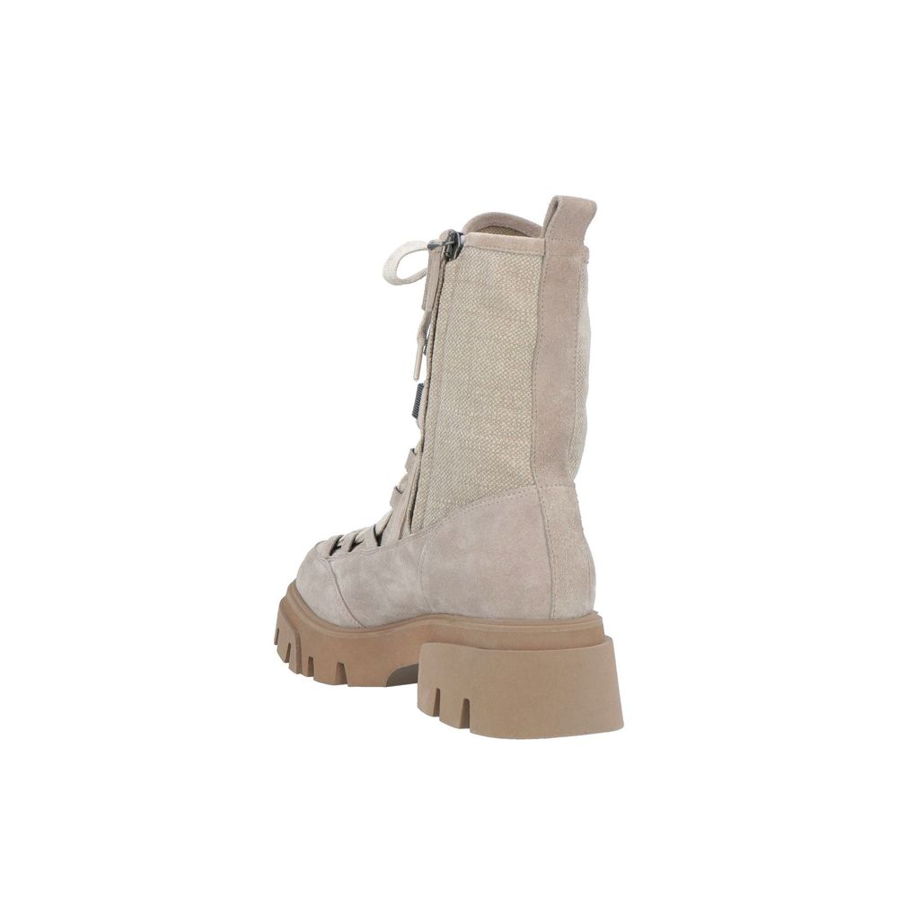 Brunello Cucinelli Beige Leather Lace-Up Boots