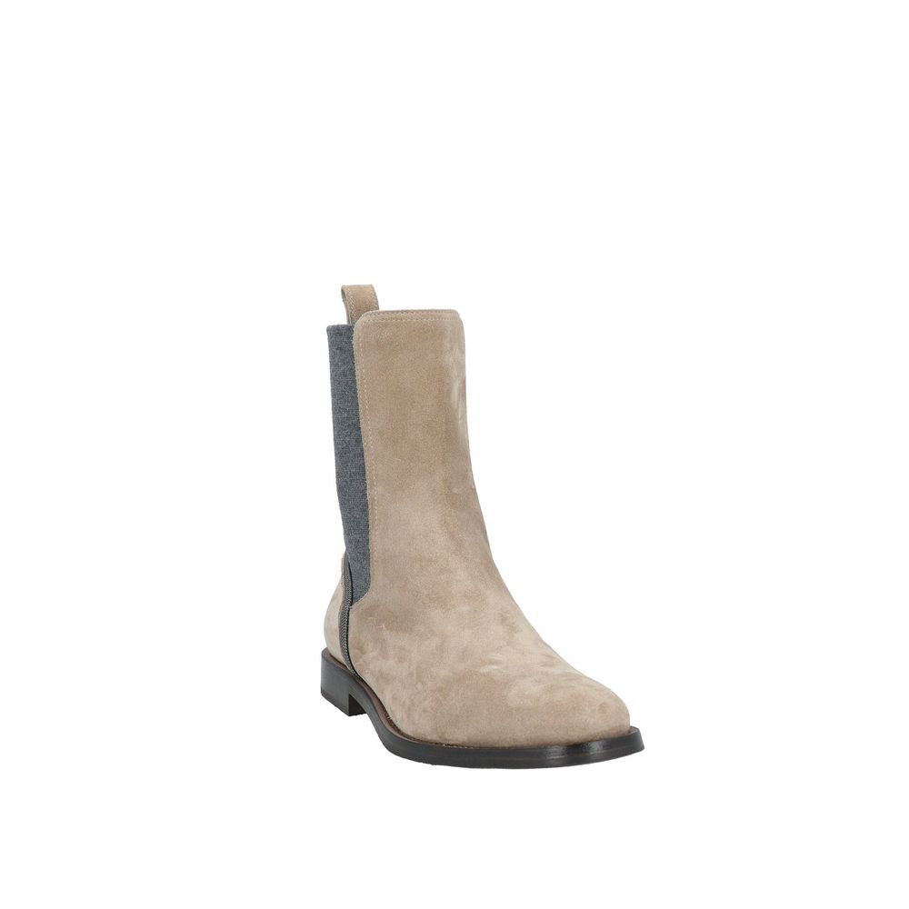 Brunello Cucinelli Beige Leather Chelsea Boots