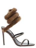 RENE CAOVILLA Brown Satin Stiletto Heel Sandals