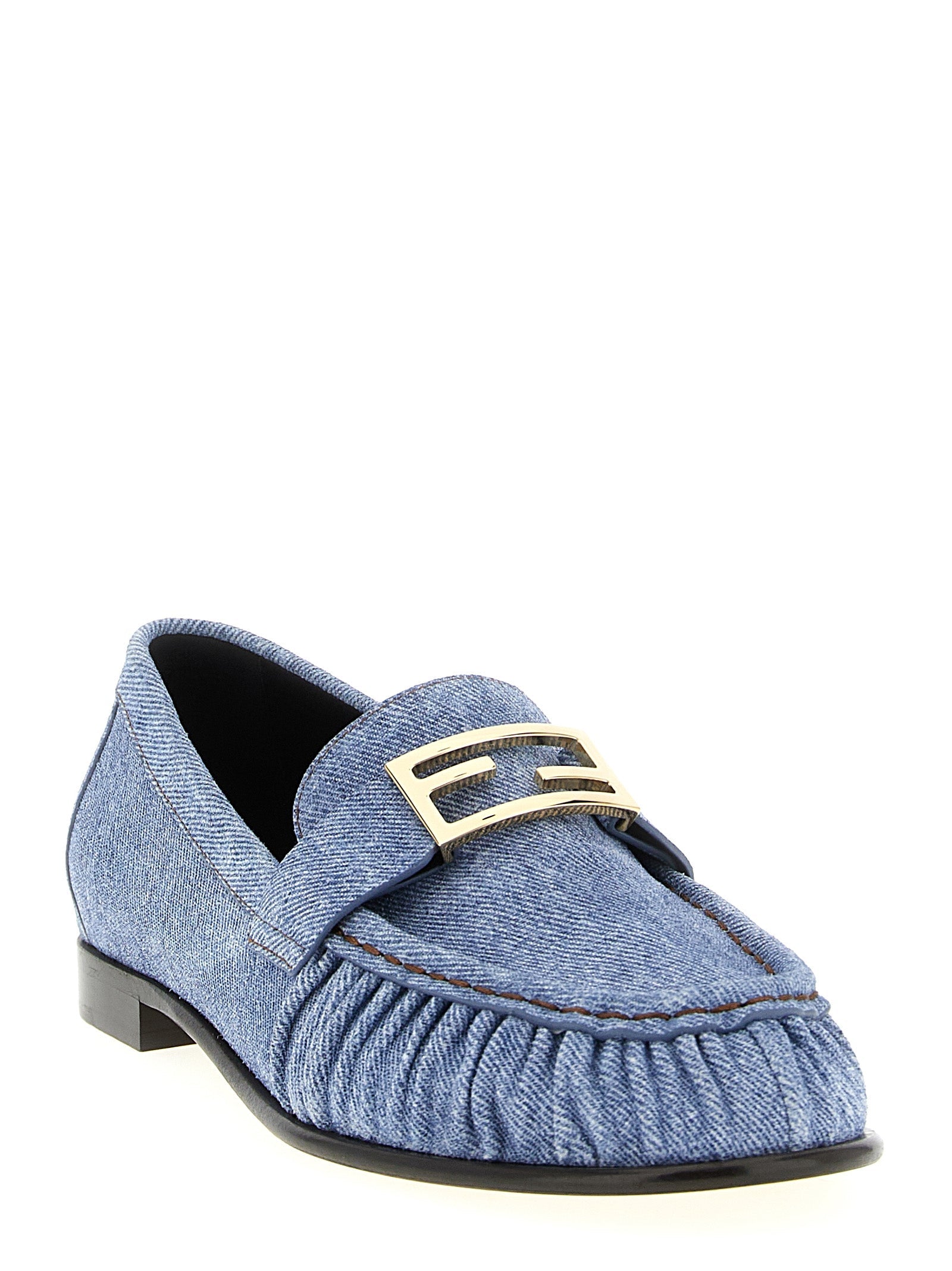 Fendi Blue Calfskin Slip-On Loafers
