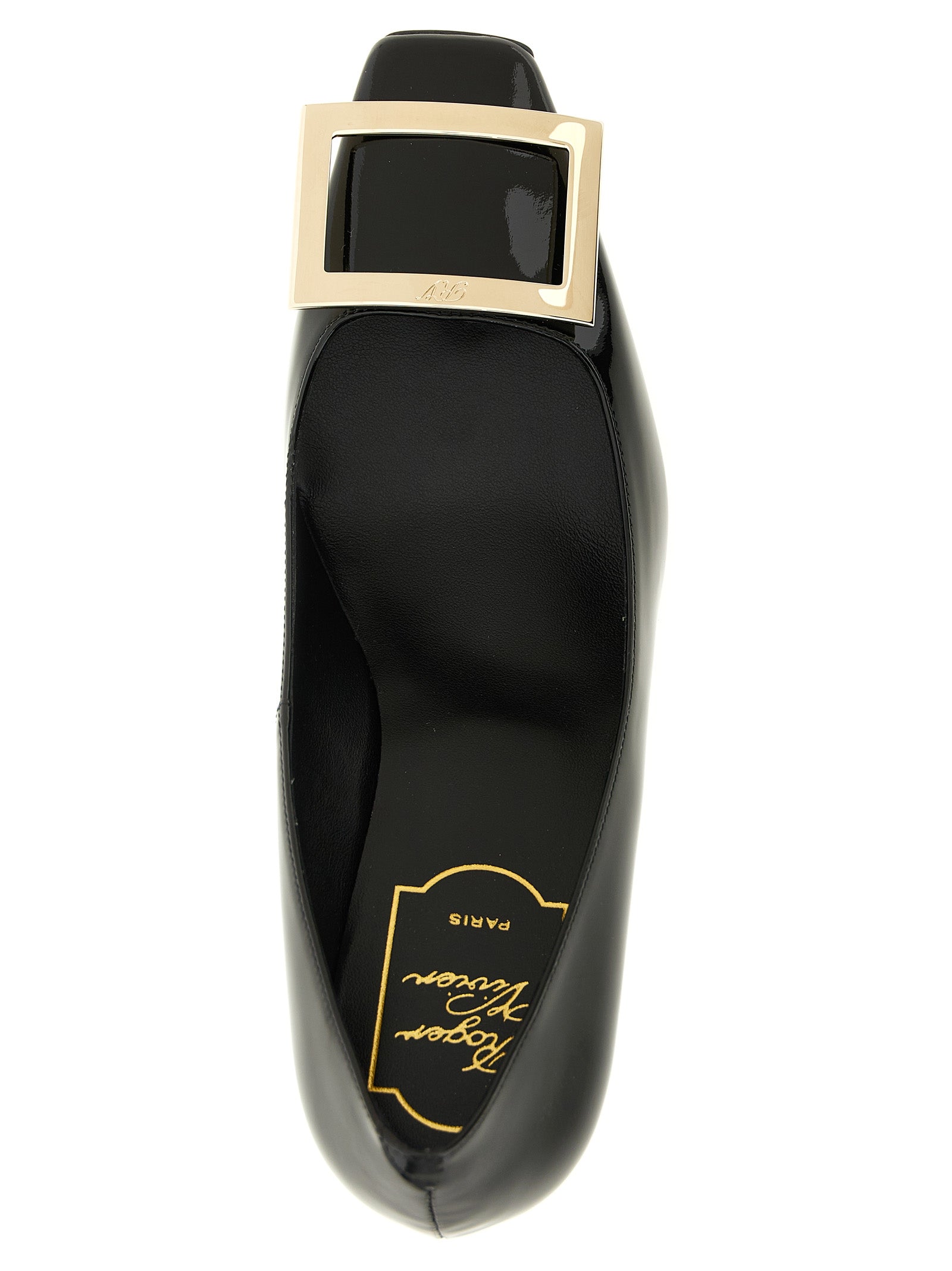 Roger Vivier Black Calfskin Mid Heel Pumps