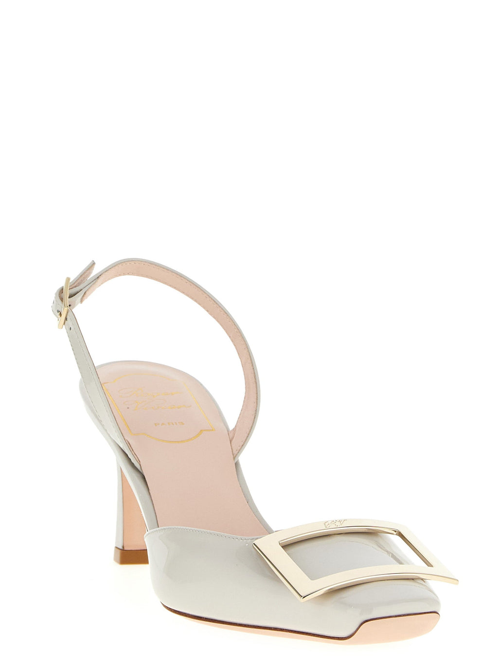 Roger Vivier White Calfskin Mid Heel Pumps