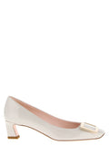 Roger Vivier White Calfskin Mid Heel Pumps