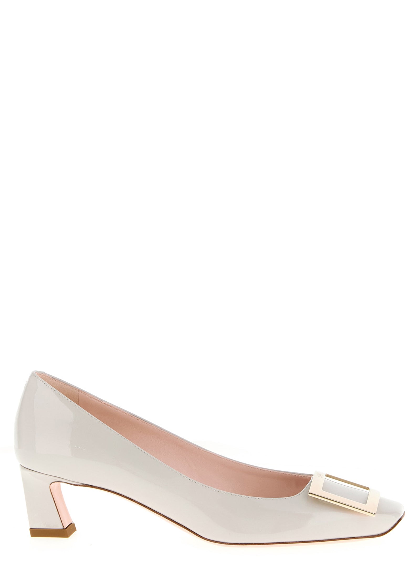 Roger Vivier White Calfskin Mid Heel Pumps