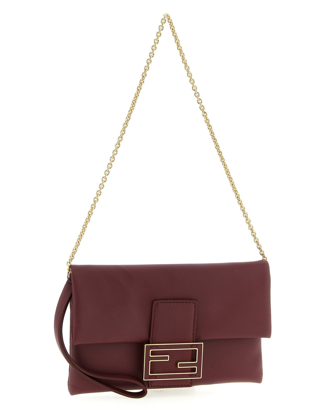 Fendi Bordeaux Lamb Leather Clutch Bag