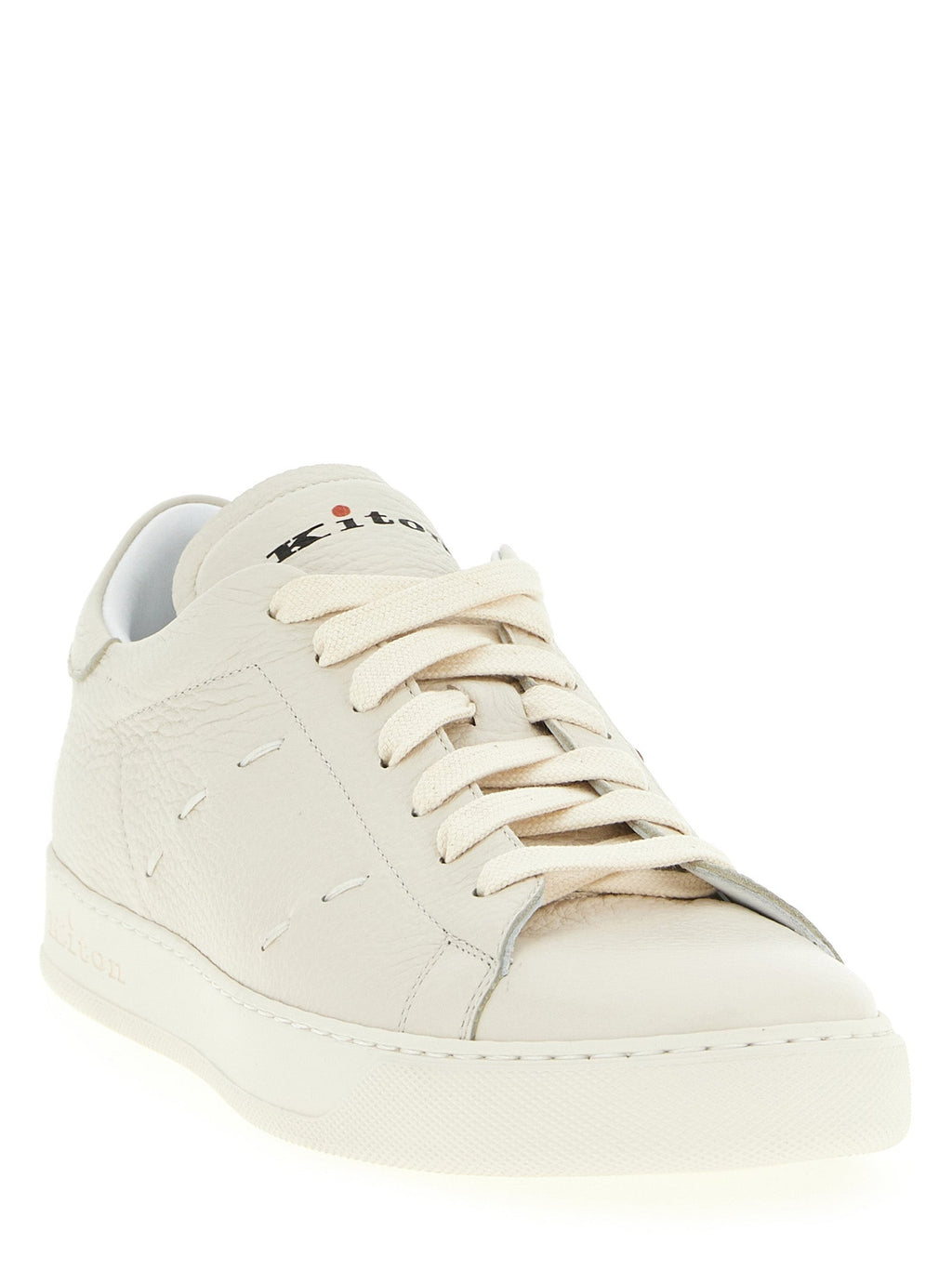 Kiton White Nubuc Leather Low Top Sneakers