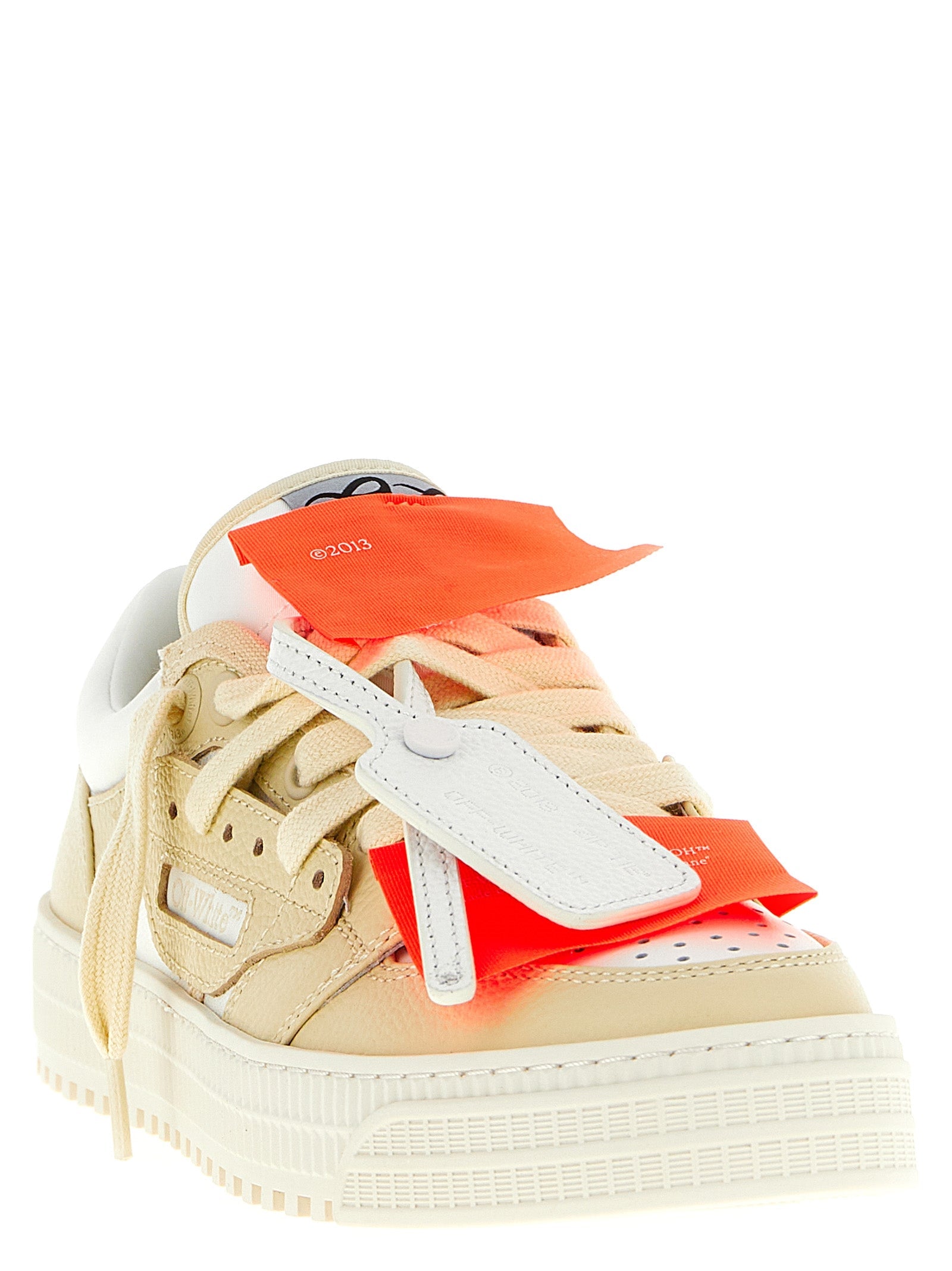 Off-White Beige Leather Low Top Sneakers