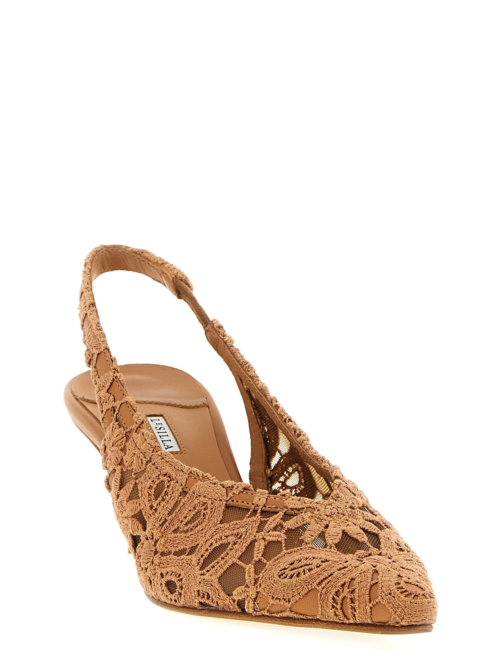 LE SILLA Brown Cotton Mid Heel Pumps