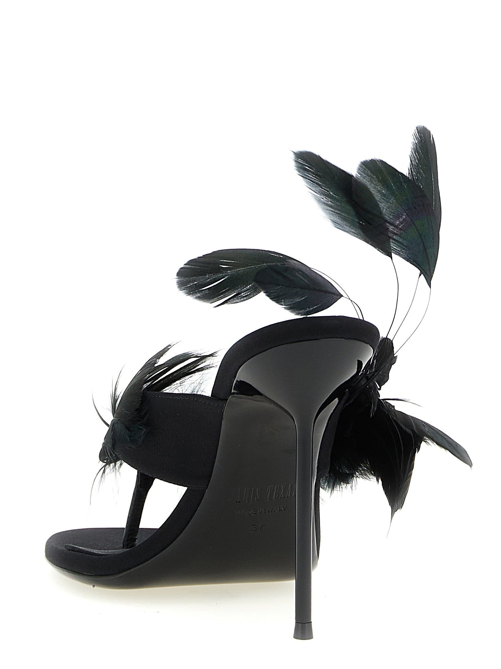 Paris Texas Black Silk Stiletto Heel Sandals