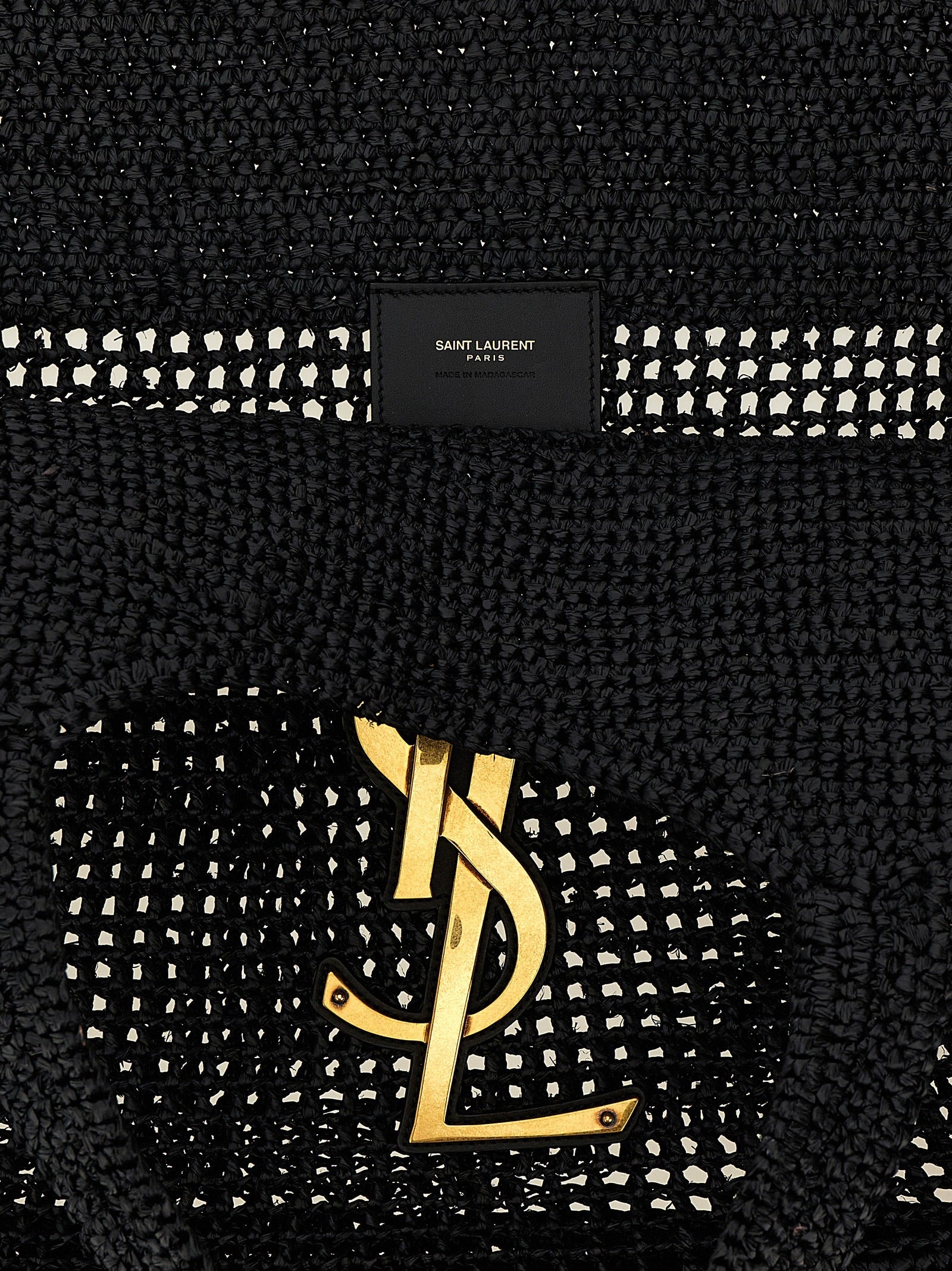Saint Laurent Black Raffia Tote Bag