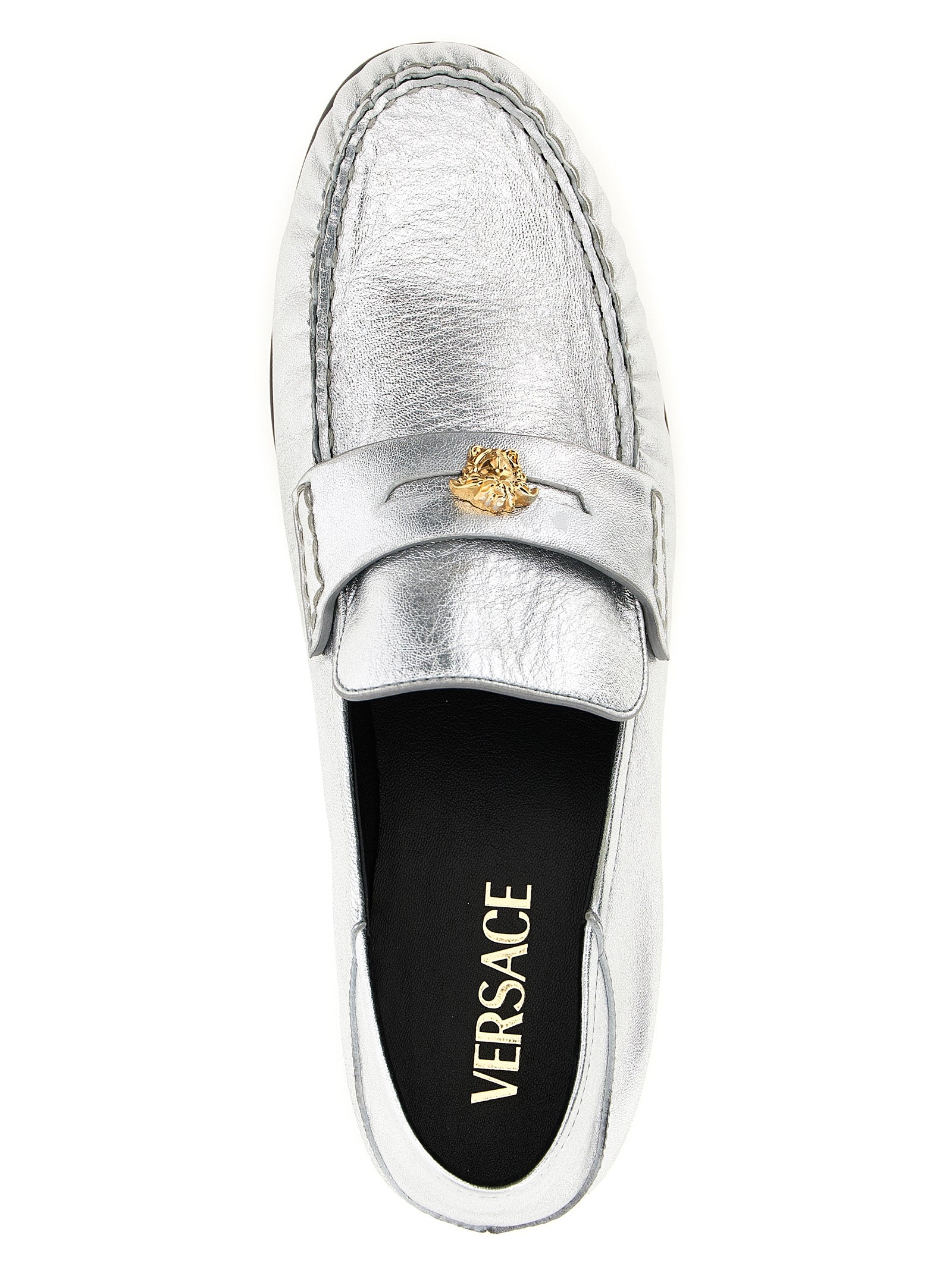 Versace Silver Lamb Leather Slip-On Loafers