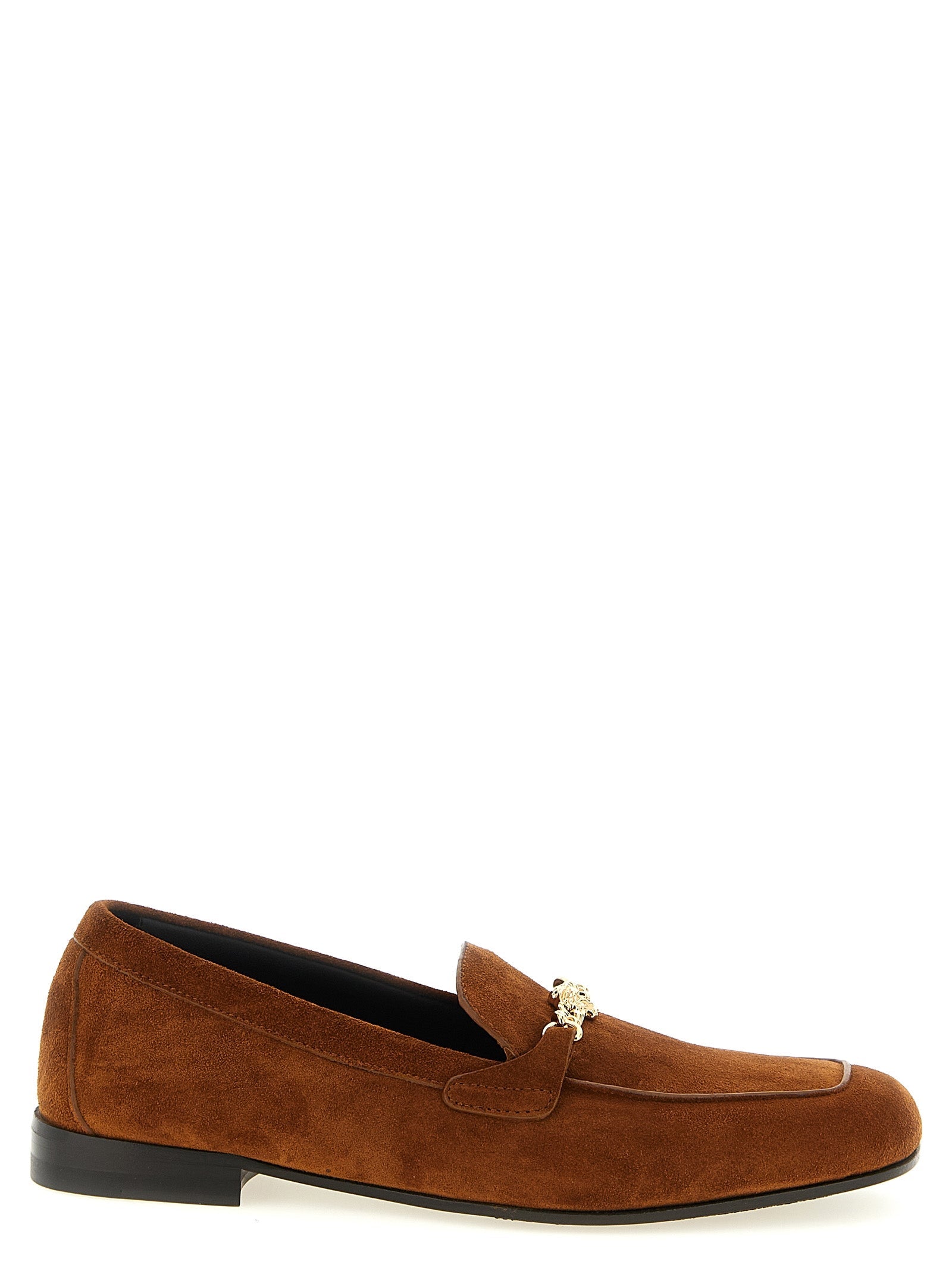 Versace Brown Calfskin Slip-On Loafers
