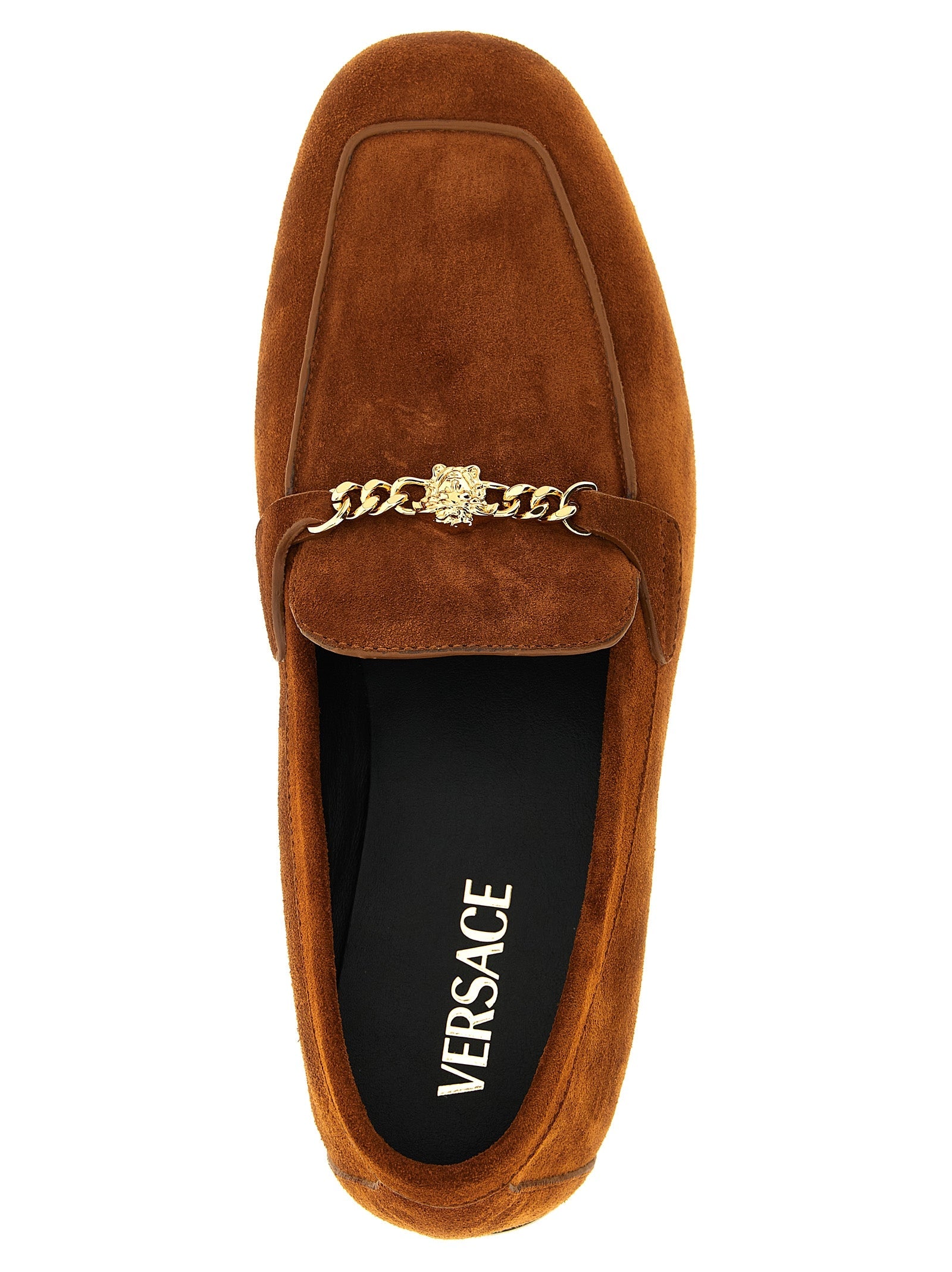 Versace Brown Calfskin Slip-On Loafers
