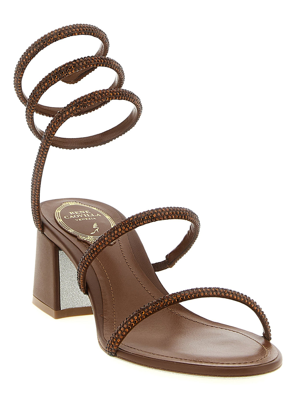 RENE CAOVILLA Brown Viscose Strap-On Sandals