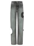 Off-White Gray Cotton Straight-Leg Jeans