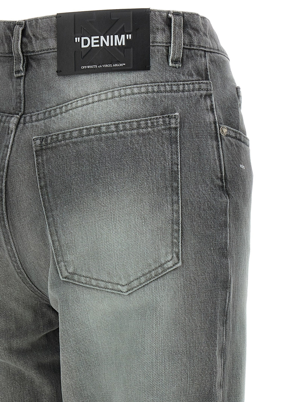 Off-White Gray Cotton Straight-Leg Jeans