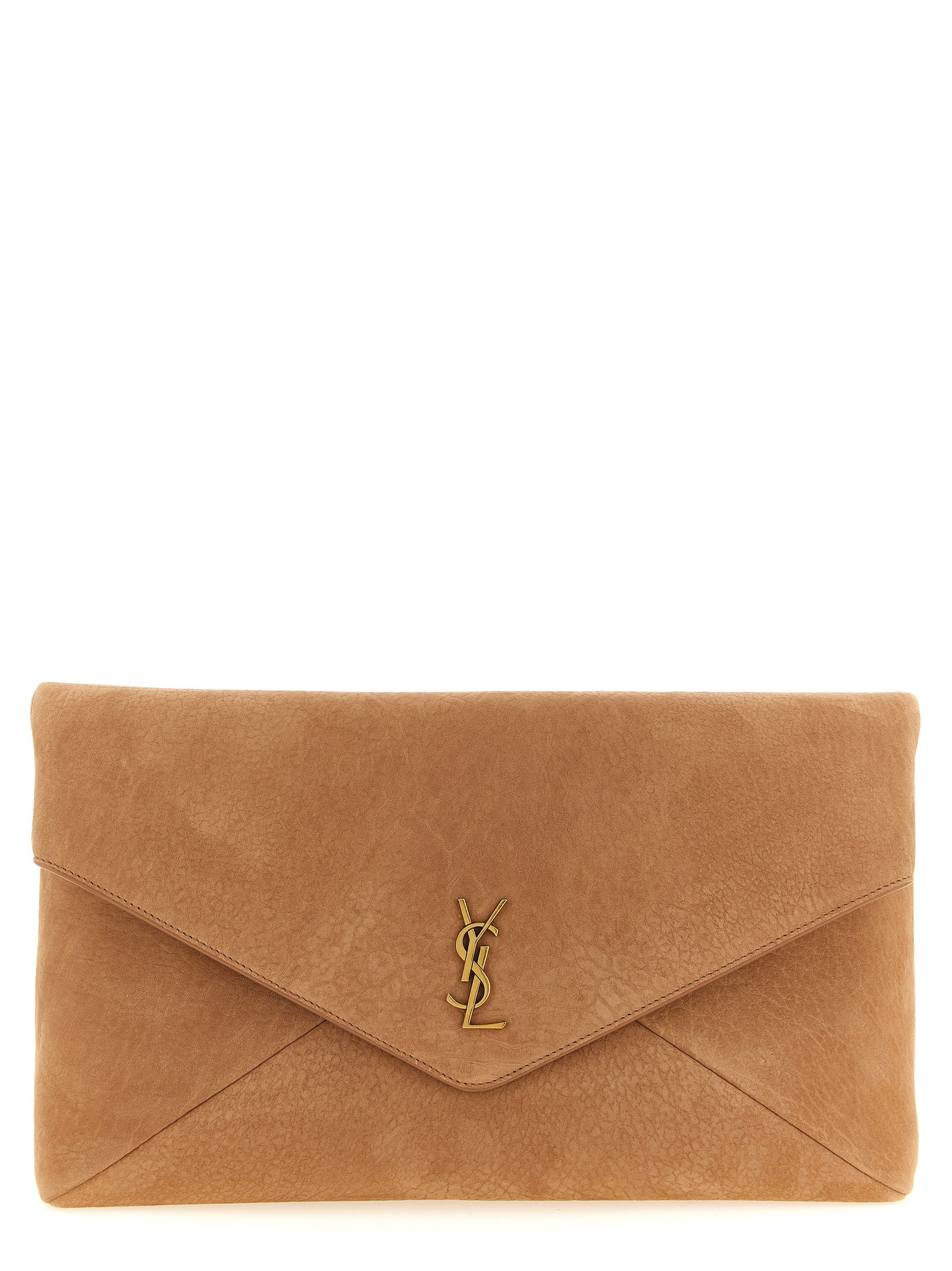 Saint Laurent Brown Lamb Leather Clutch Bag