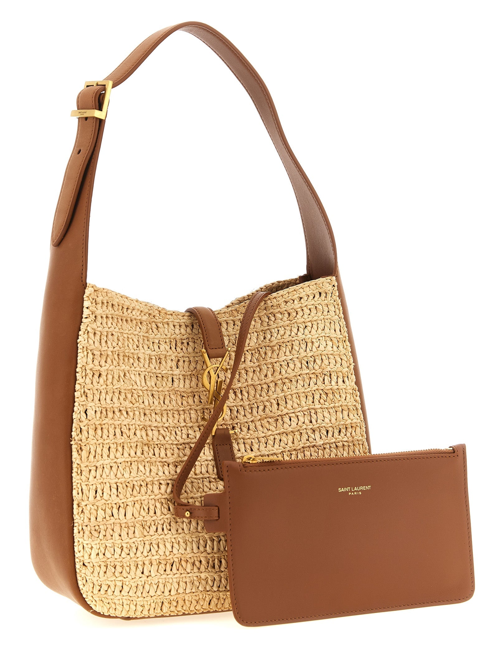 Saint Laurent Beige Raffia Shoulder Bag