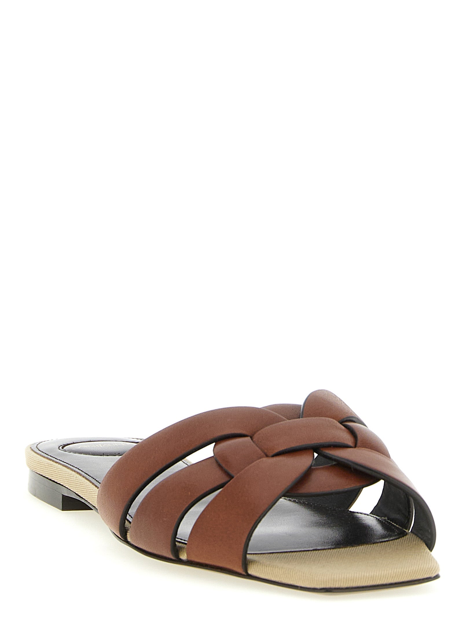 Saint Laurent Brown Calfskin Slides Saint Laurent