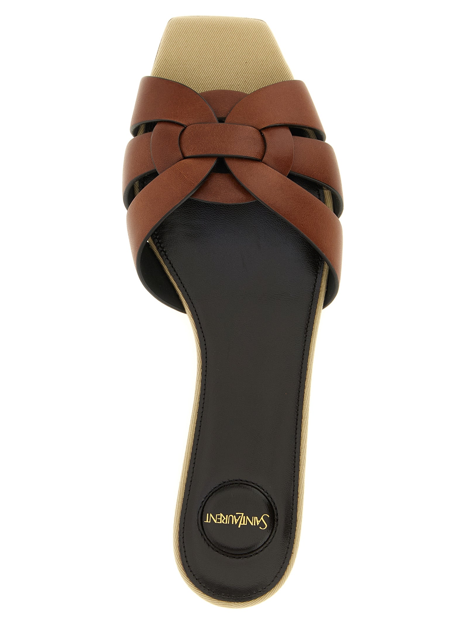 Saint Laurent Brown Calfskin Slides Saint Laurent