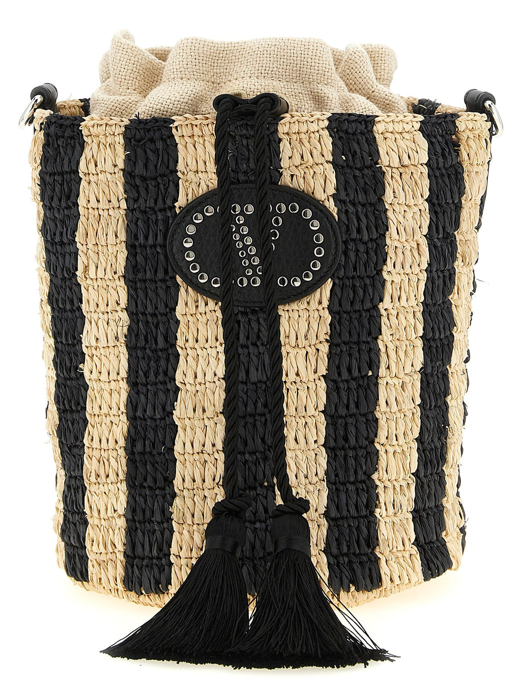 Valentino Garavani Black Straw Shoulder Bag Valentino Garavani