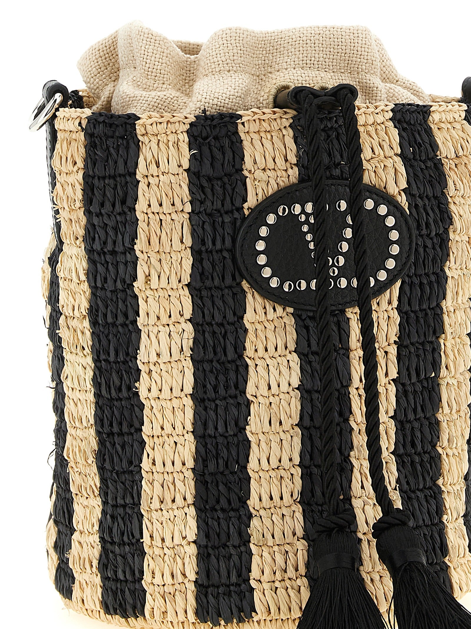 Valentino Garavani Black Straw Shoulder Bag Valentino Garavani