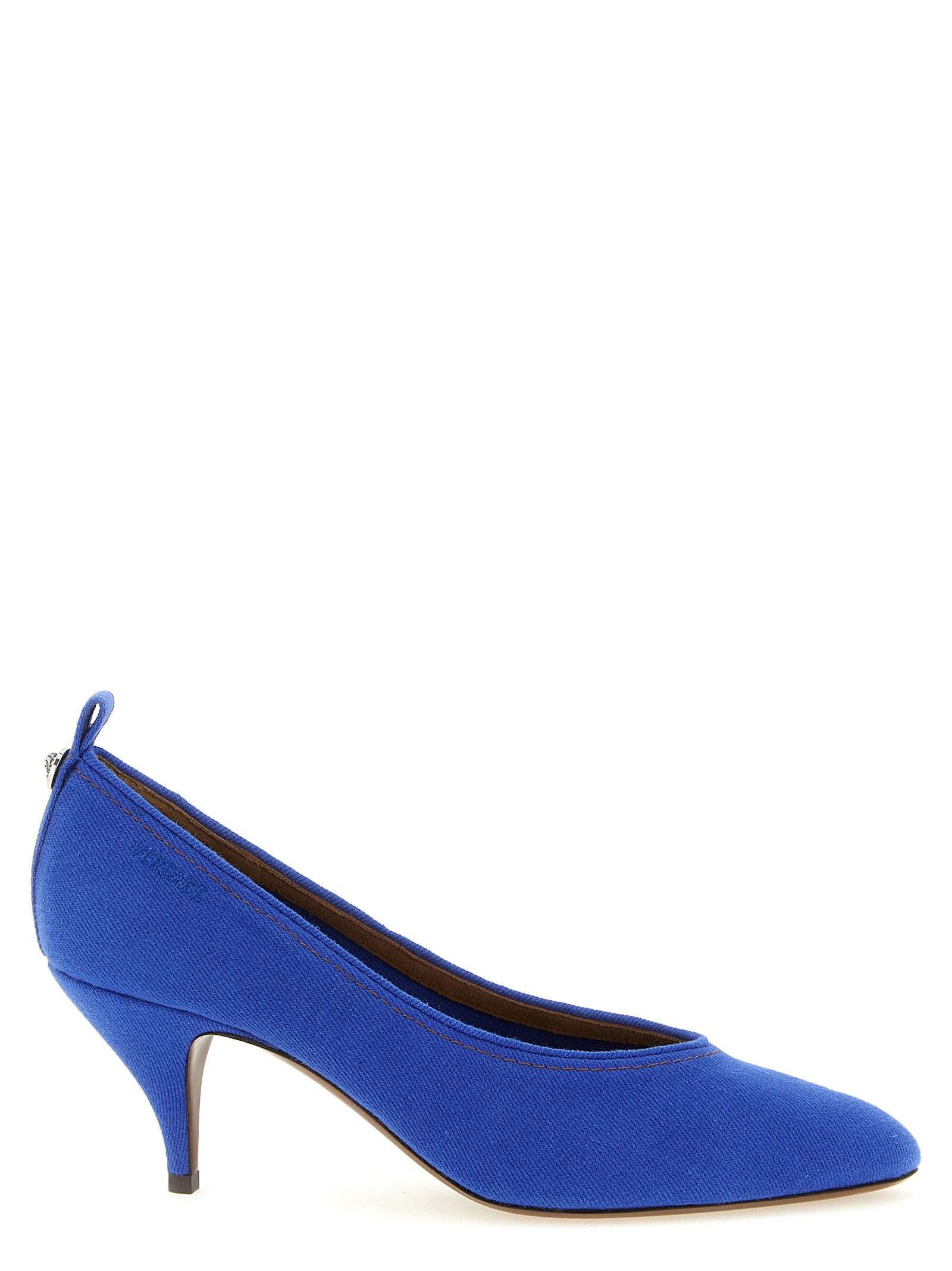 Versace Blue Cotton Mid Heel Pumps Versace