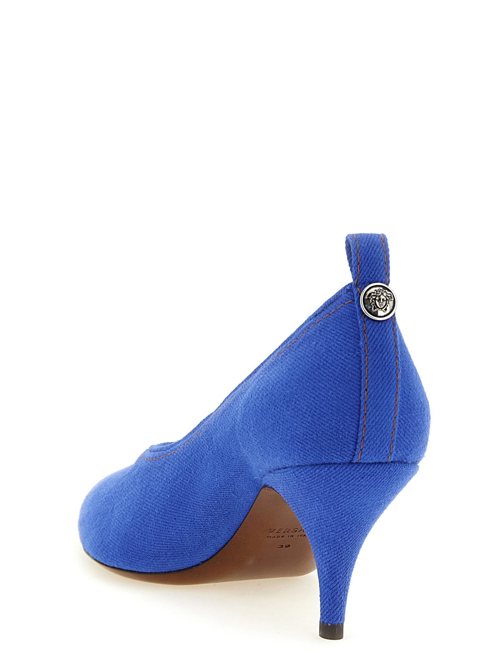 Versace Blue Cotton Mid Heel Pumps Versace