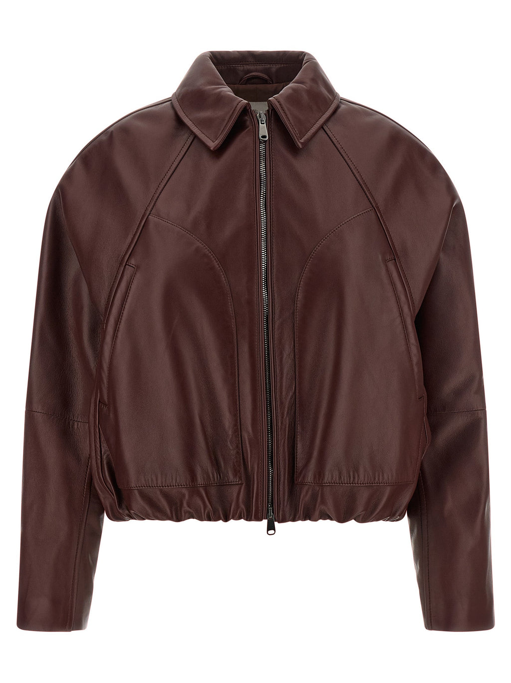 Brunello Cucinelli Bordeaux Calfskin Leather Jacket Brunello Cucinelli