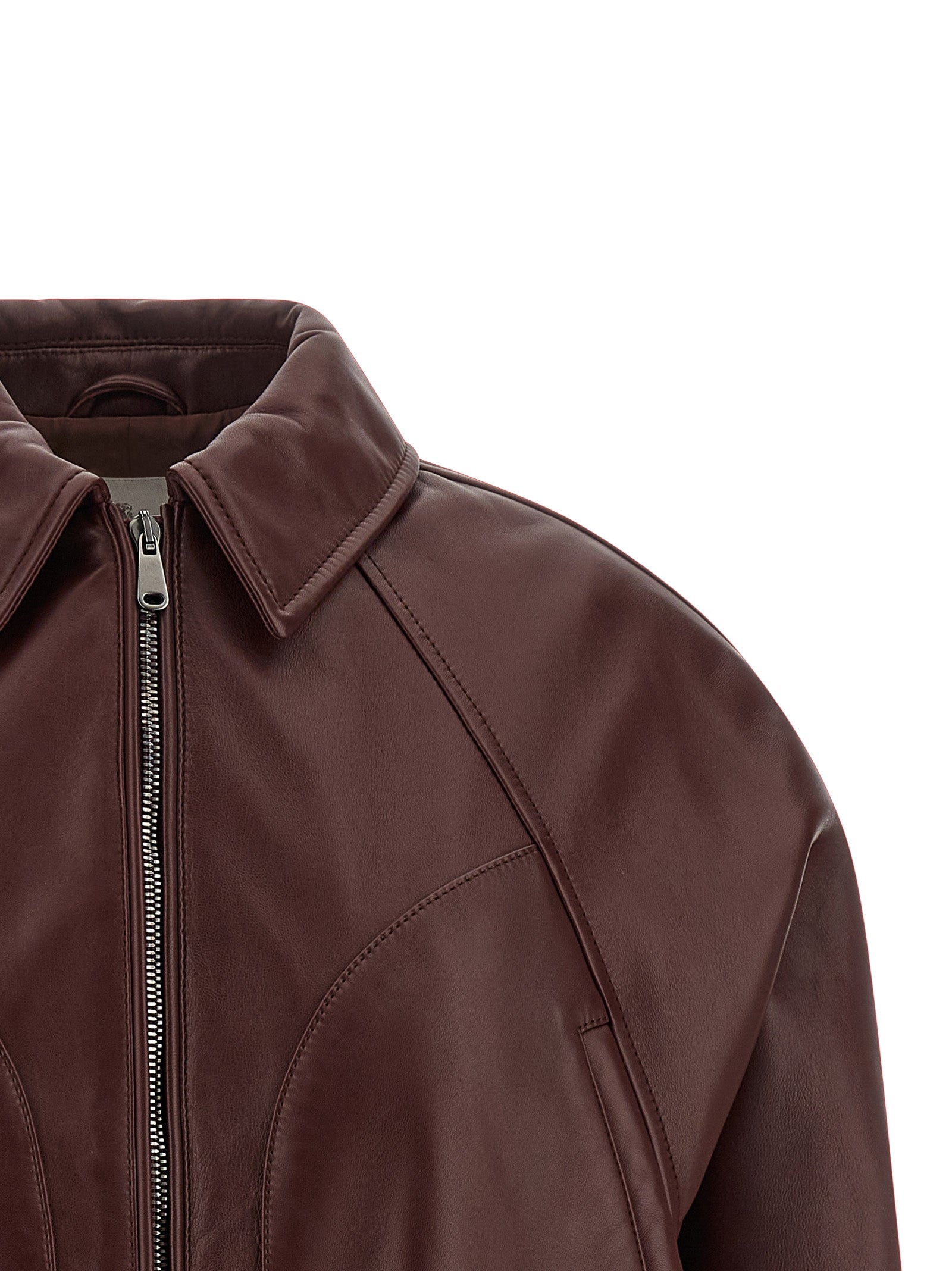 Brunello Cucinelli Bordeaux Calfskin Leather Jacket Brunello Cucinelli