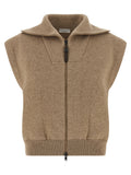 Brunello Cucinelli Beige Cashmere Sleeveless Jacket Brunello Cucinelli