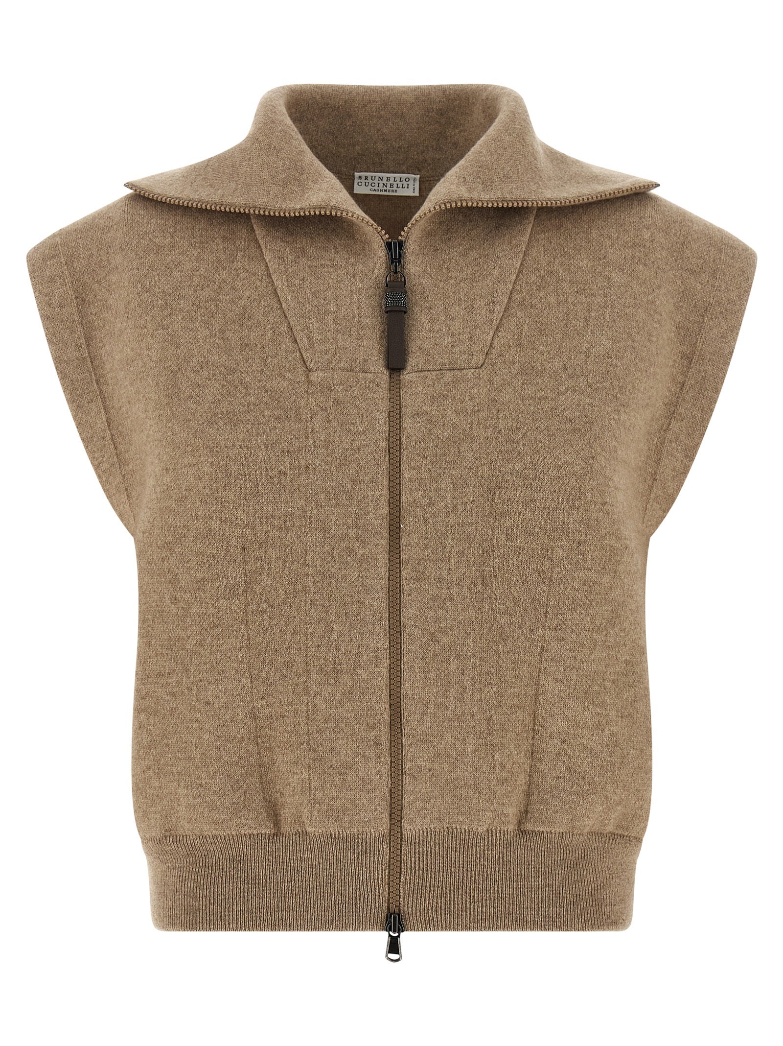 Brunello Cucinelli Beige Cashmere Sleeveless Jacket Brunello Cucinelli