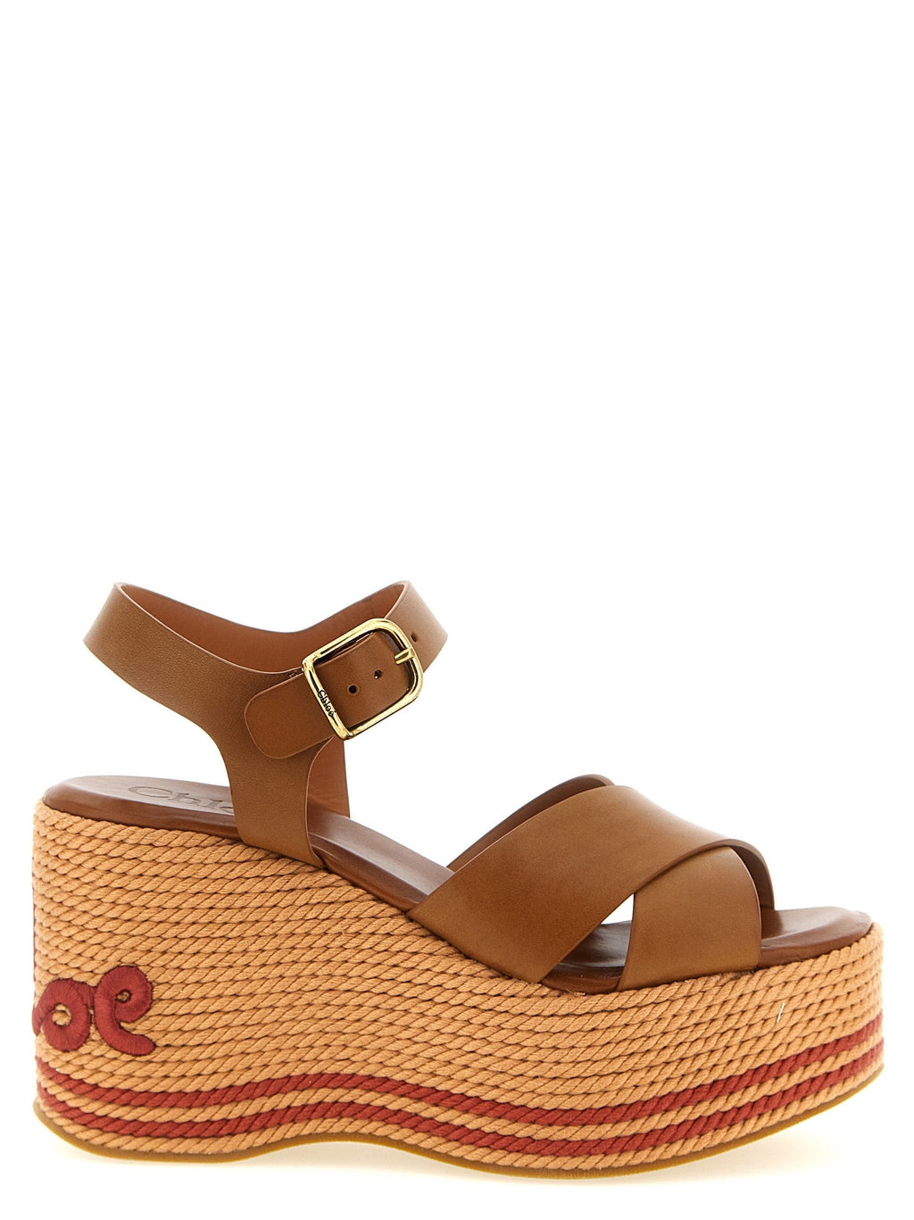 Chloé Brown Calfskin Wedge Sandals Chloé