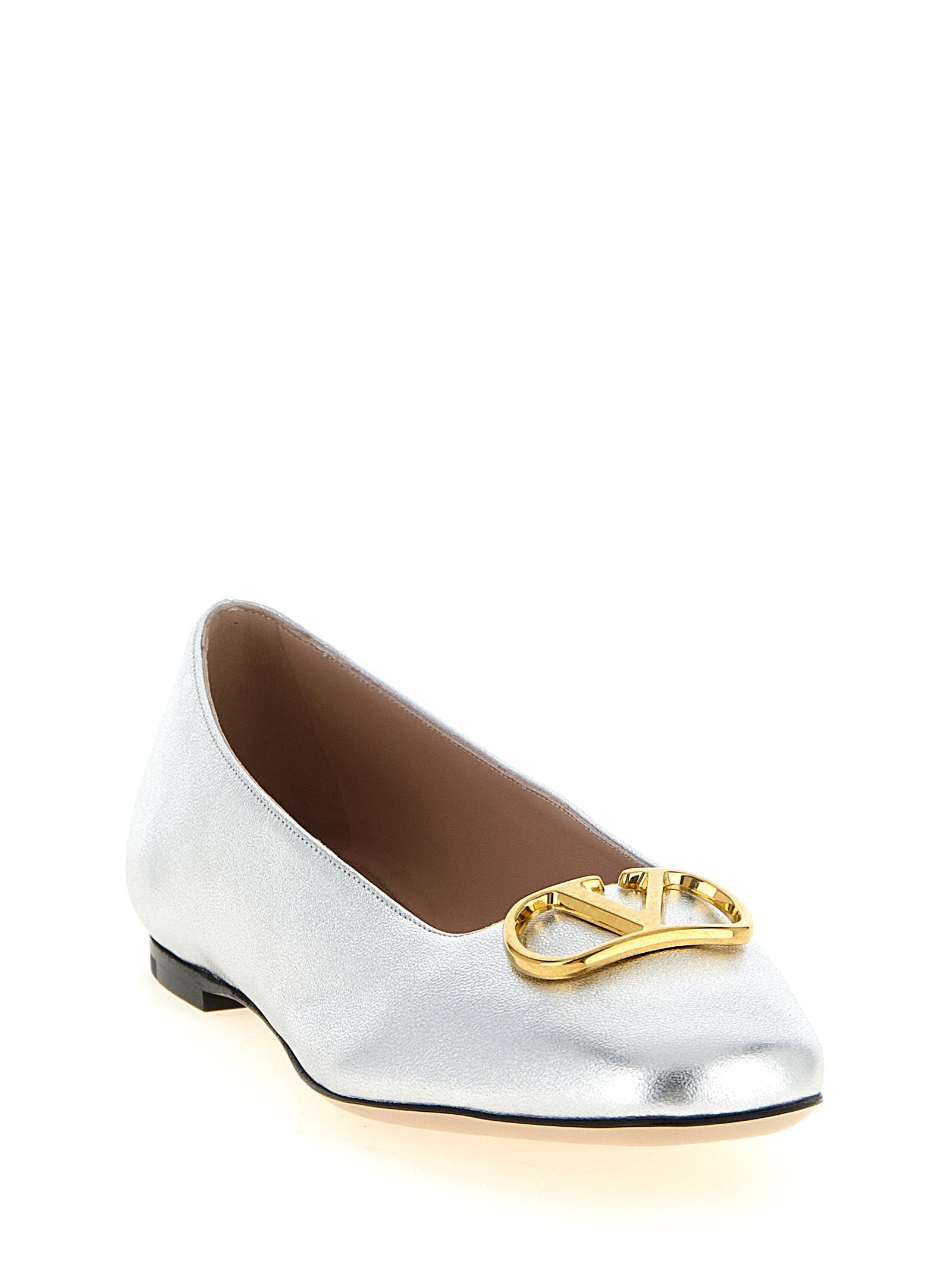 Valentino Garavani Silver Lamb Leather Ballet Flats Valentino Garavani