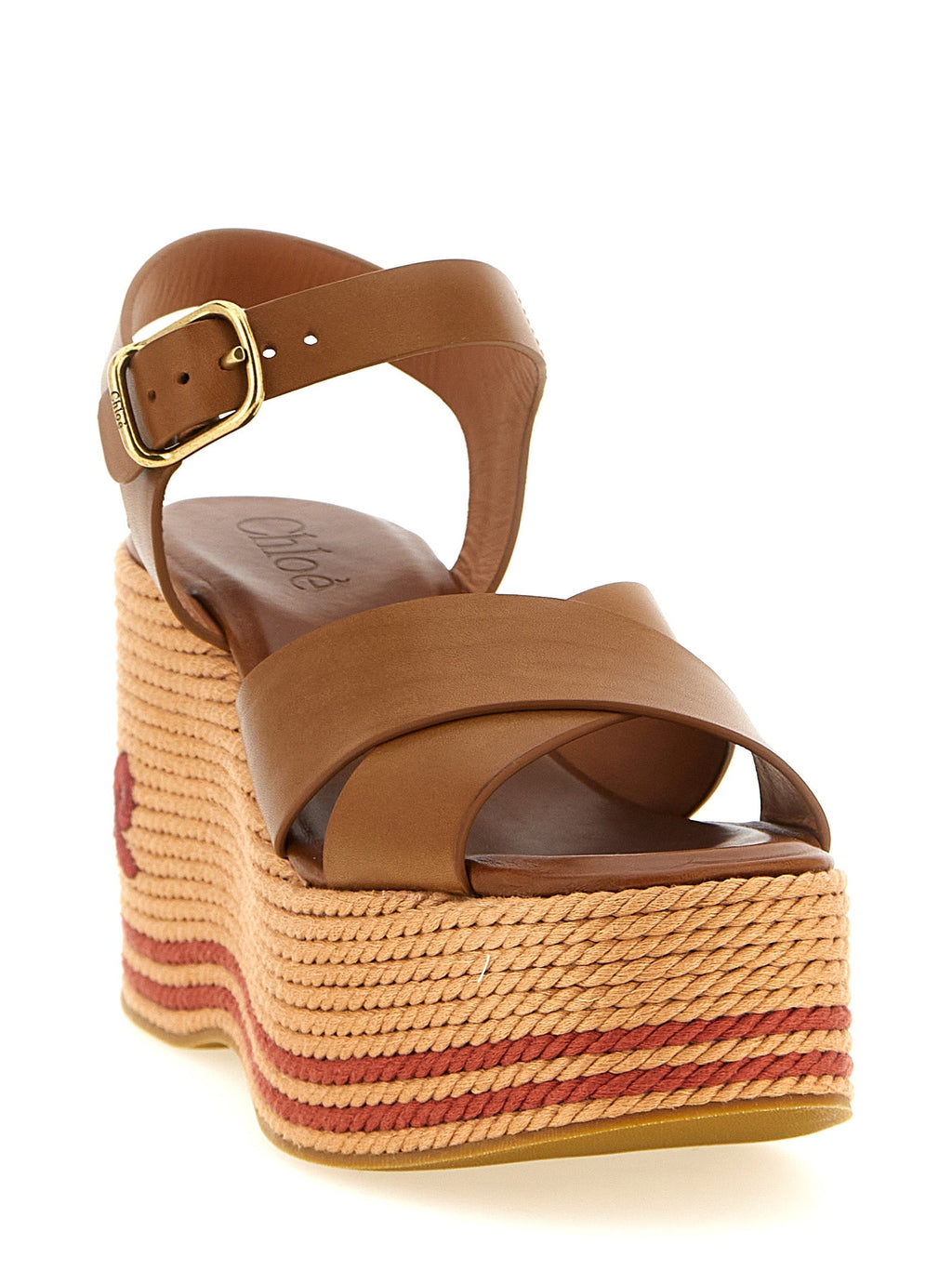Chloé Brown Calfskin Wedge Sandals Chloé