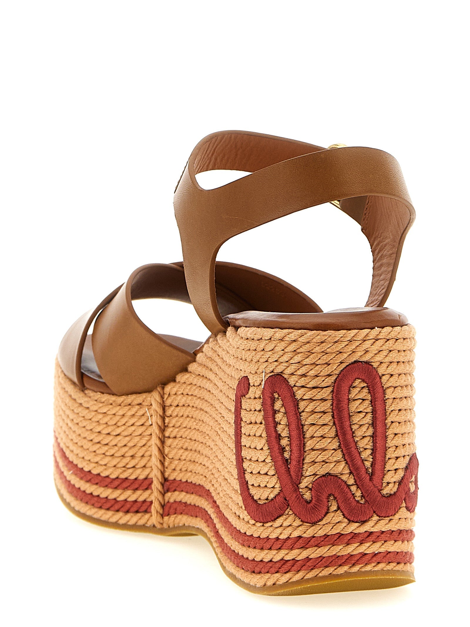 Chloé Brown Calfskin Wedge Sandals Chloé