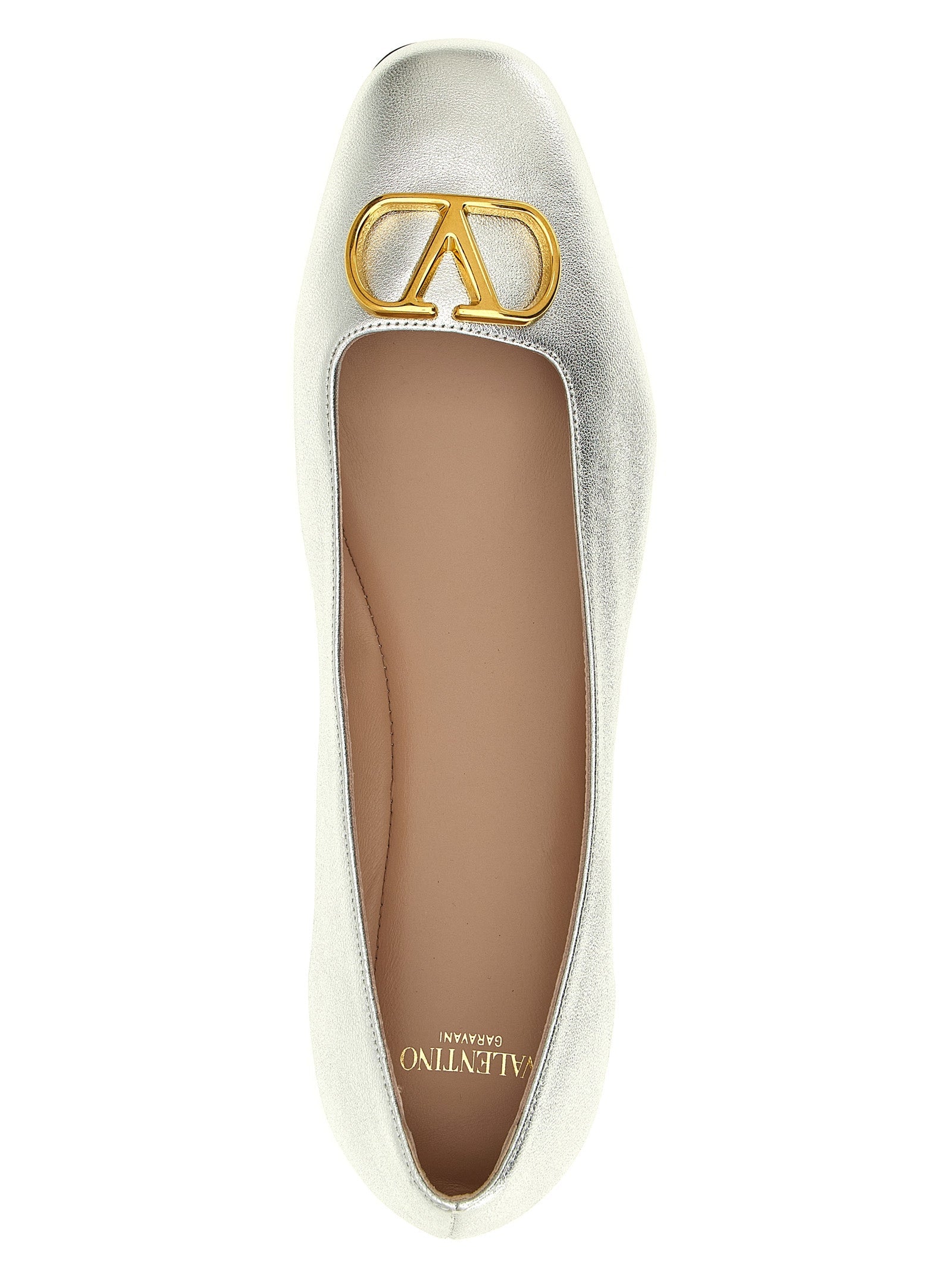 Valentino Garavani Silver Lamb Leather Ballet Flats Valentino Garavani