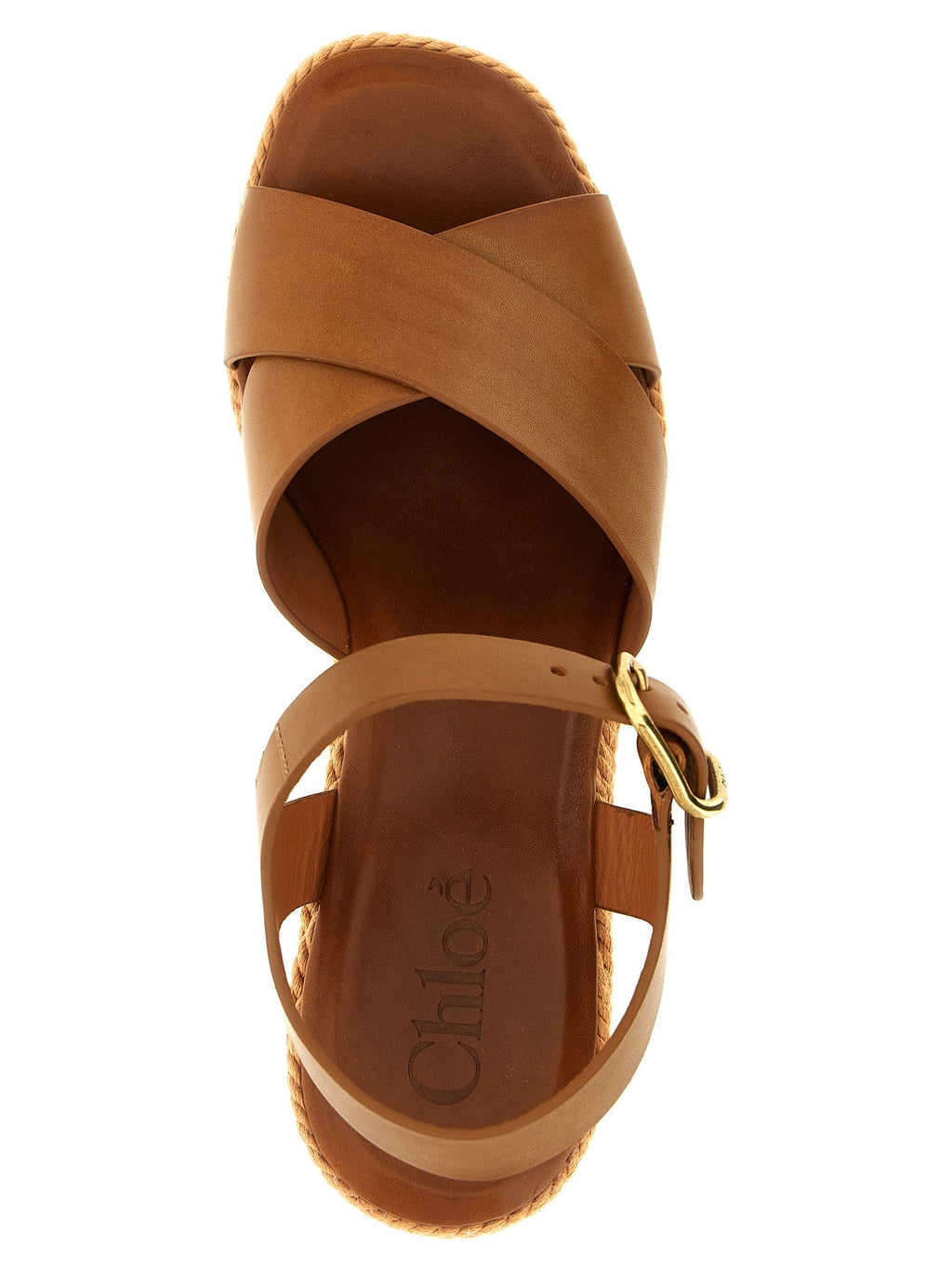Chloé Brown Calfskin Wedge Sandals Chloé