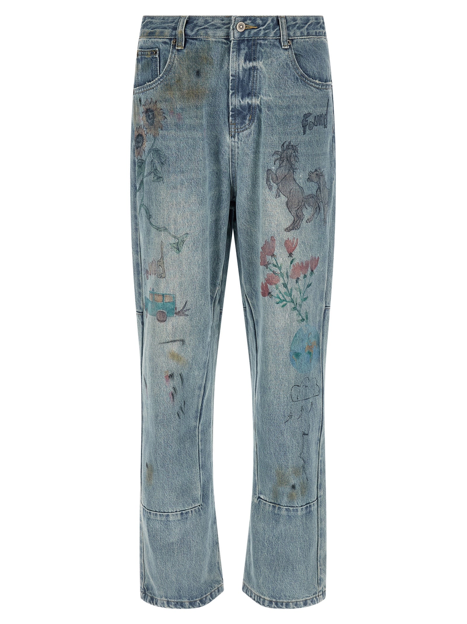FOUND Blue Cotton Straight-Leg Jeans