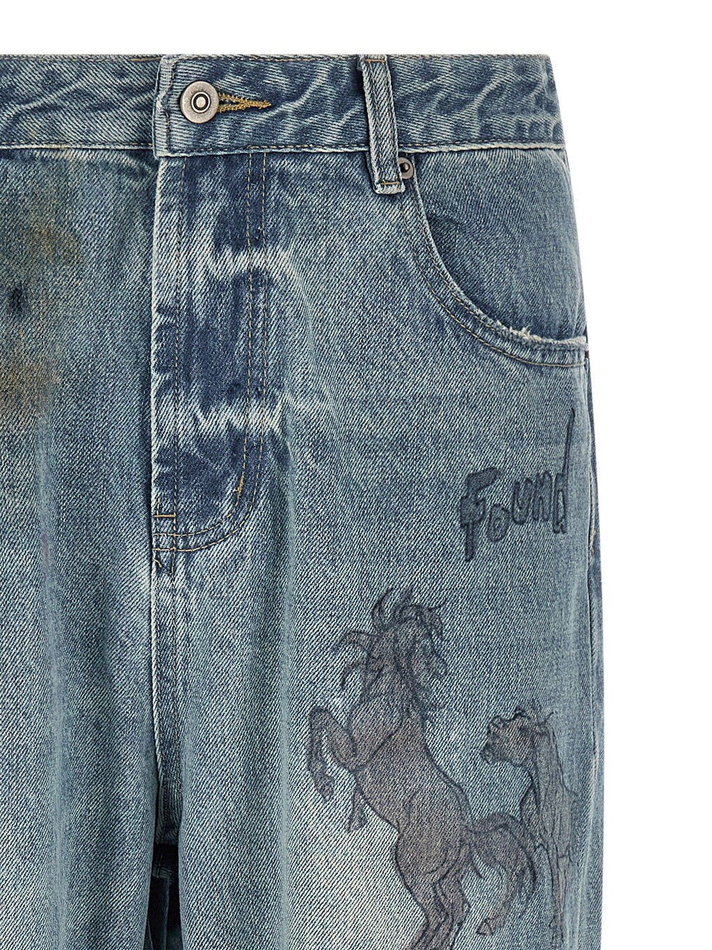 FOUND Blue Cotton Straight-Leg Jeans