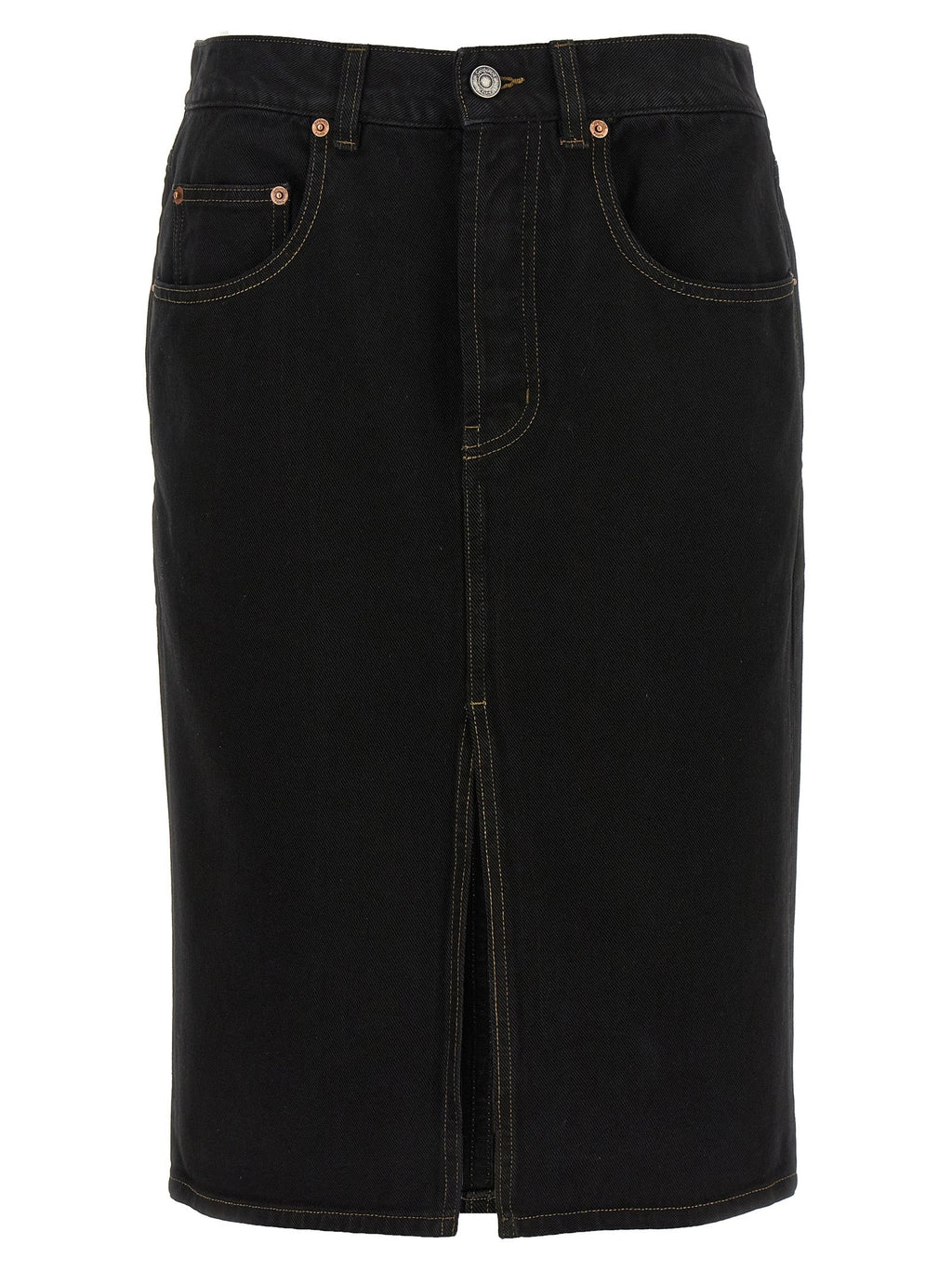 Saint Laurent Black Cotton Midi Skirt