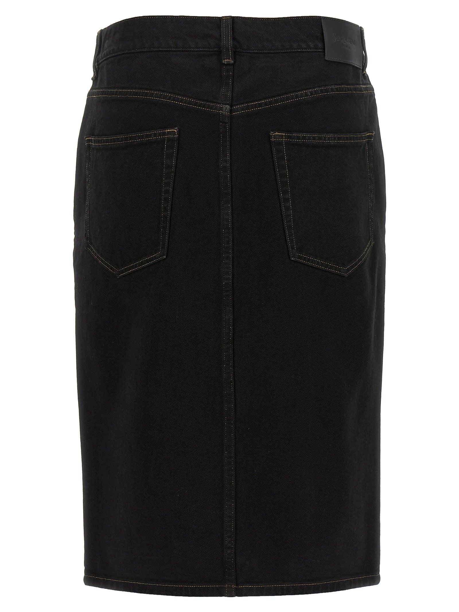 Saint Laurent Black Cotton Midi Skirt