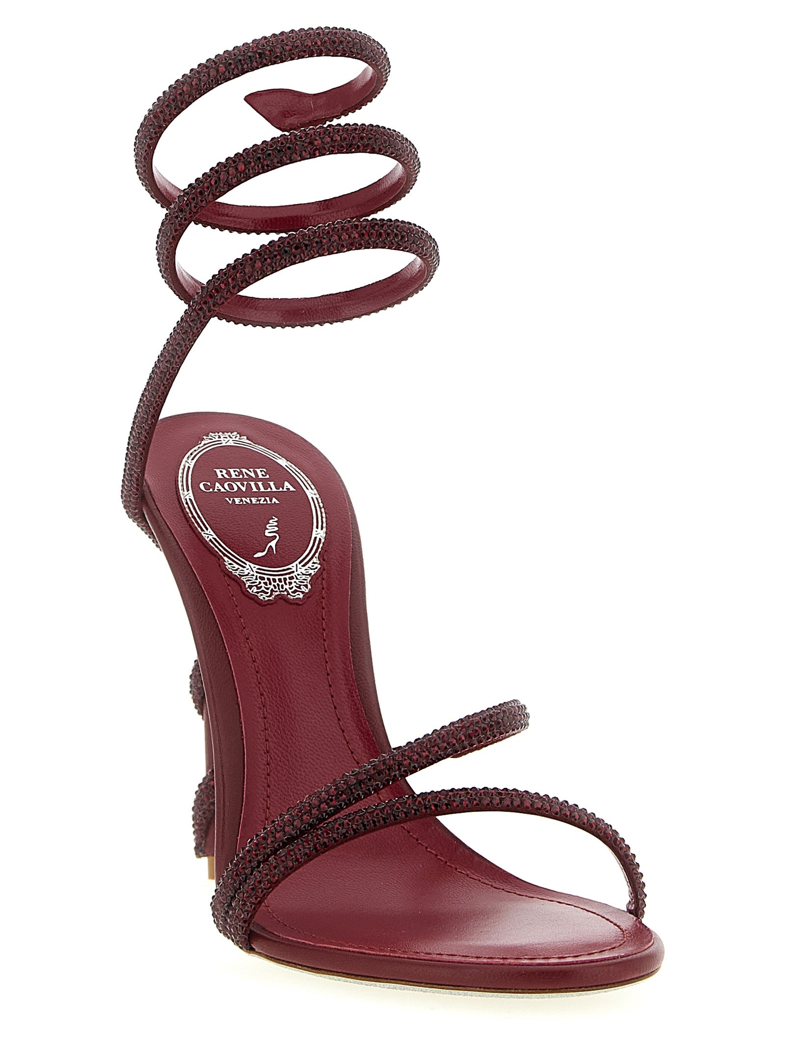 RENE CAOVILLA Bordeaux Viscose Stiletto Heel Sandals RENE CAOVILLA