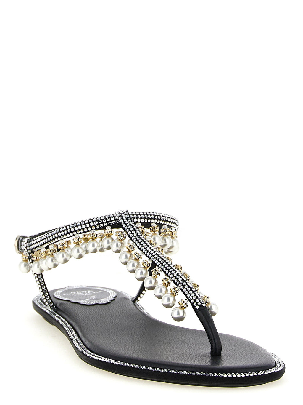 RENE CAOVILLA Bicolor Viscose Flat Sandals RENE CAOVILLA