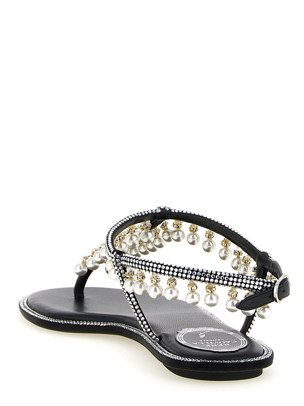 RENE CAOVILLA Bicolor Viscose Flat Sandals RENE CAOVILLA