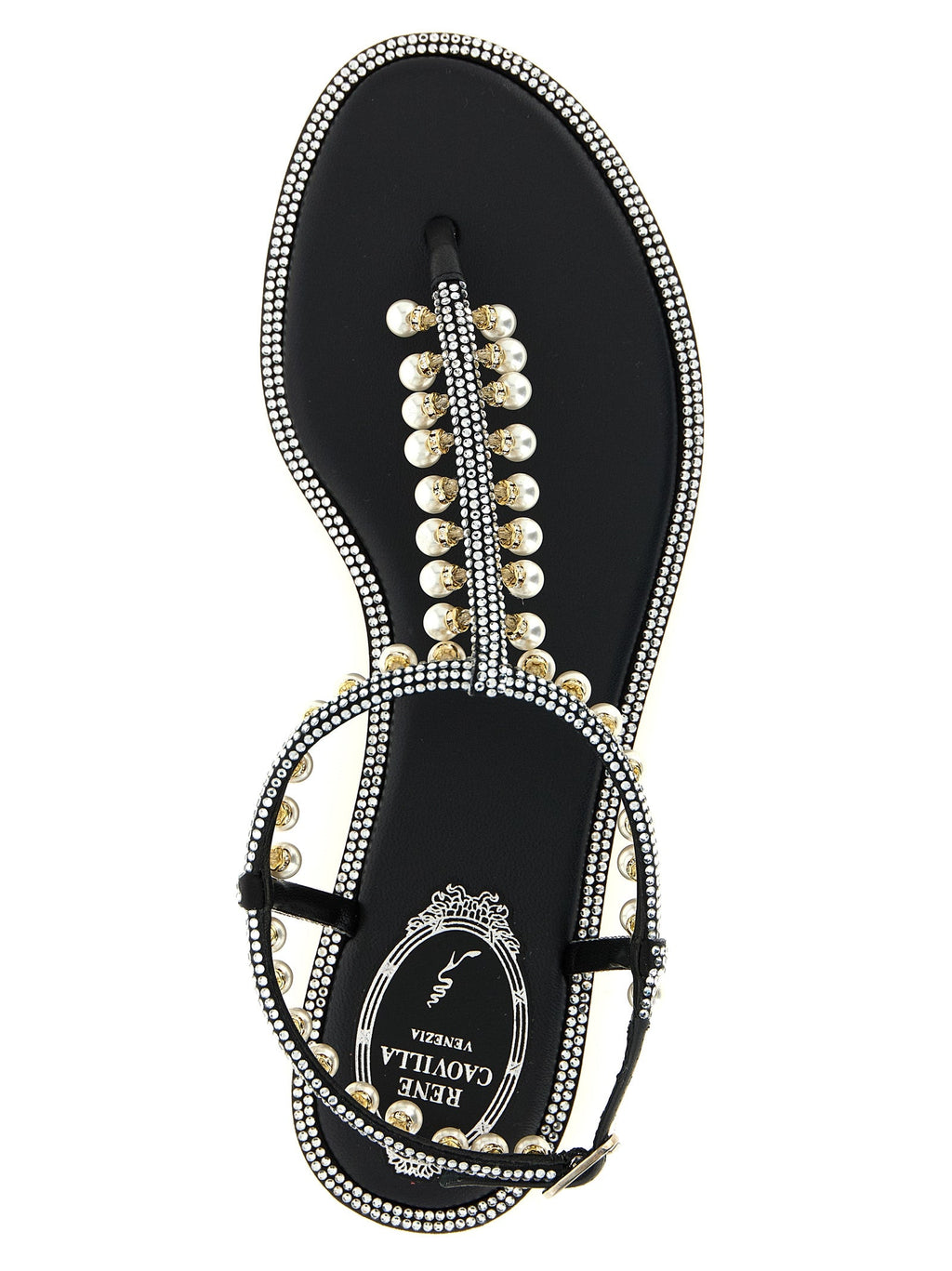 RENE CAOVILLA Bicolor Viscose Flat Sandals RENE CAOVILLA