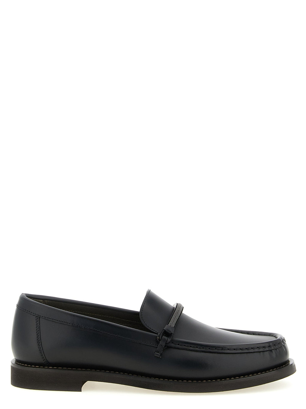 Brunello Cucinelli Black Calfskin Slip-On Loafers Brunello Cucinelli