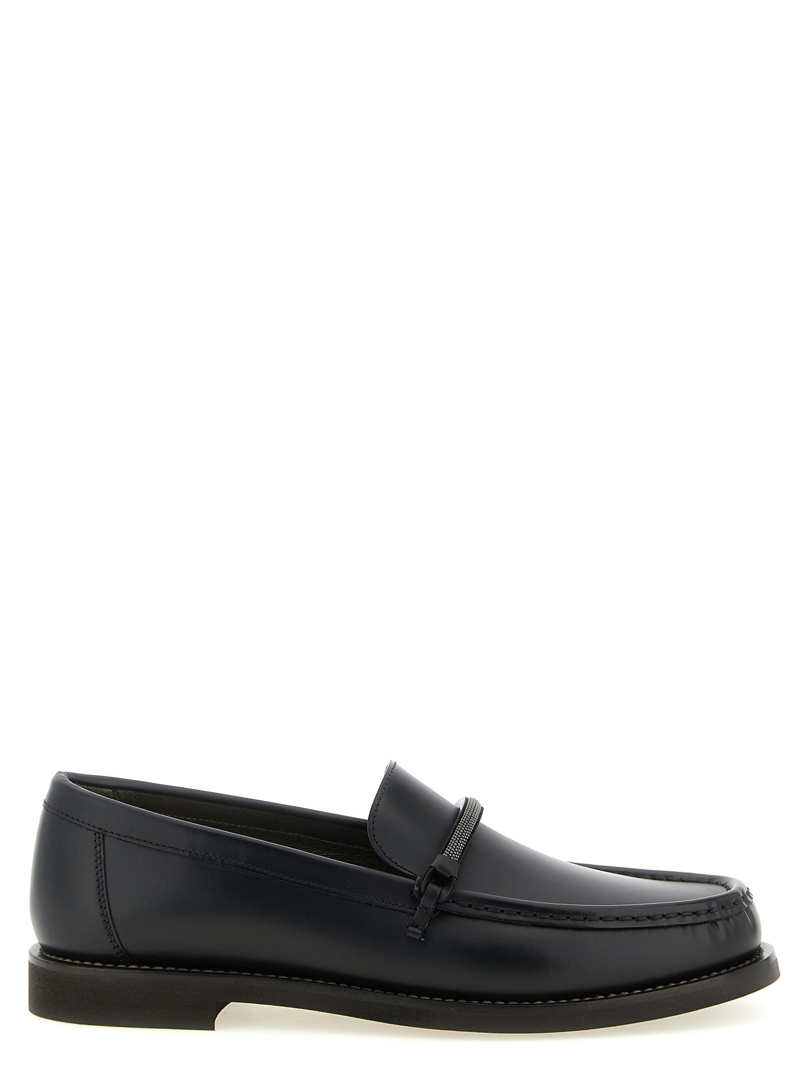 Brunello Cucinelli Black Calfskin Slip-On Loafers Brunello Cucinelli