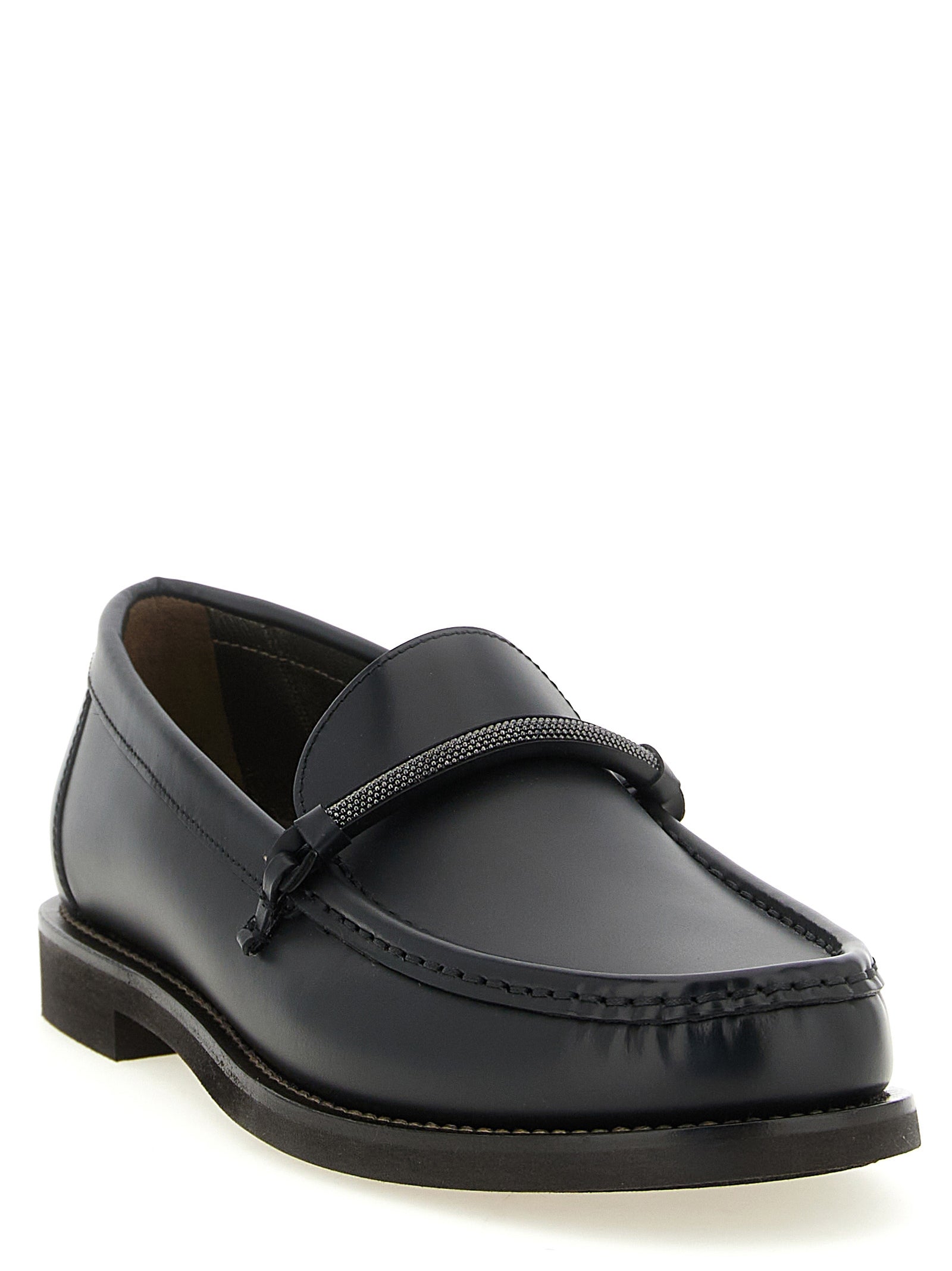 Brunello Cucinelli Black Calfskin Slip-On Loafers Brunello Cucinelli